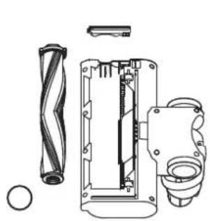 Exploded view diagram of a mechanical assembly showing internal components and parts (no text or labels)