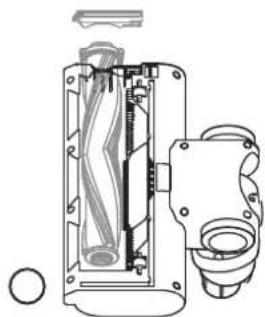 Cross-sectional diagram of a mechanical device showing internal components and housing (no text or labels)