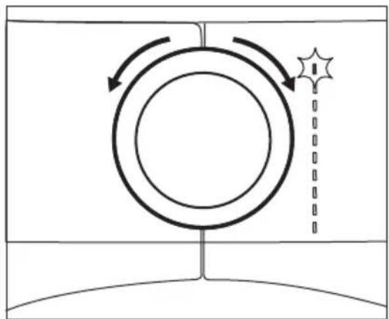 Diagram showing a circular object with arrows indicating rotational motion and a star-shaped symbol on the right side (no text or labels)