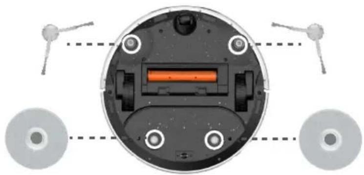 EZVIZ RS20 Max - Installation des brosses latérales et de l'ensemble serpillière - 1