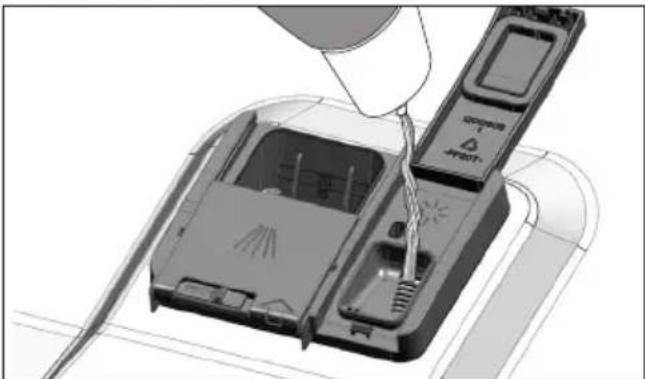 3D rendering of a device with a handheld device inserted into a housing (no visible text or symbols).