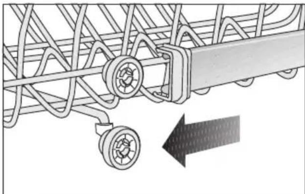 Mechanical assembly diagram showing a wheel and shaft connected to a spring-loaded component, with an arrow indicating motion direction.