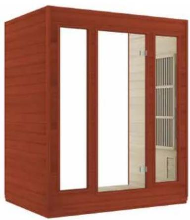 Red wooden cabinet with three vertical windows and a side door, no visible text or symbols