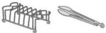 Two technical illustrations: a rack-mounted device and a pair of metal tools (no text or symbols)