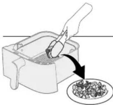 Illustration of a hand using a spoon to brush into a griddle with a bowl of food being added.