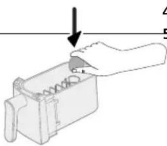 Technical diagram showing a mechanical component with labeled parts and an arrow indicating direction