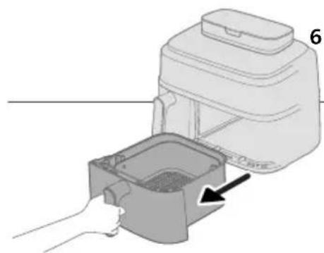 Illustration of a hand placing a small container into a larger appliance with a lid, showing no text or symbols.