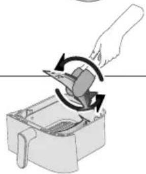 Illustration of a hand using a tool to rotate a mechanical component, showing rotational motion (no text or symbols)