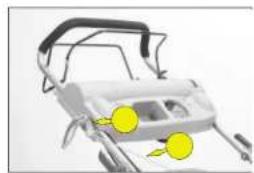 Diagram of a vehicle chassis with two yellow circular annotations pointing to specific components (no text or symbols present)