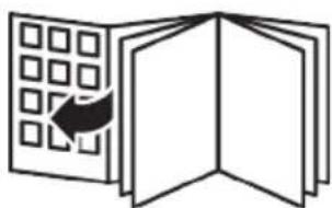 Illustration of an open book with a grid layout and a black arrow pointing to the right page, no text or symbols.