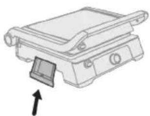 Technical line drawing of a mechanical component with an arrow indicating direction.