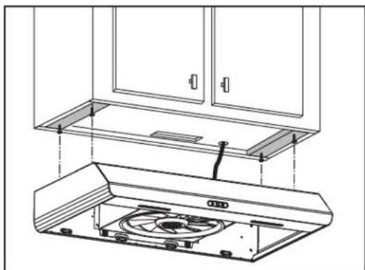 Technical line drawing of a kitchen cabinet and oven assembly (no text or symbols)
