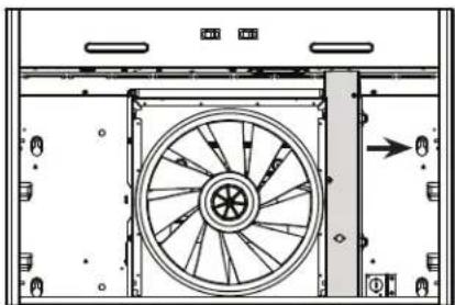 Technical line drawing of a mechanical fan or wheel assembly with directional arrows indicating motion (no text or symbols)