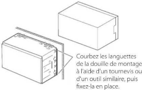 Courbez les languettes de la douille de montage à l'aide d'un tournevis ou d'un outil similaire, puis fixez-la en place.