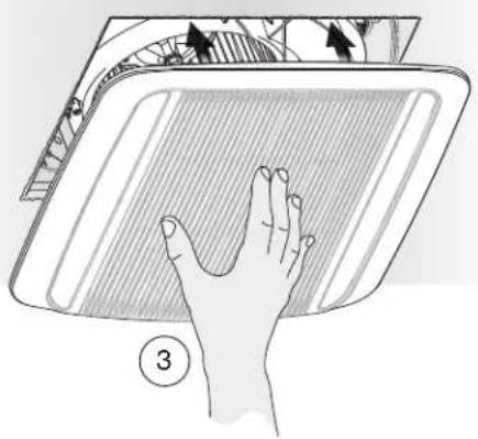 Illustration of a hand pressing down on a tray with arrows indicating movement (no text or symbols)