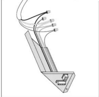 Technical line drawing of a mechanical component with wires and connectors (no text or symbols)