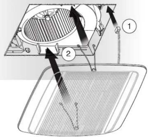 Technical diagram showing a device with labeled components and directional arrows indicating assembly or inspection steps.
