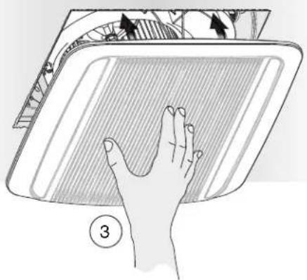 Illustration of a hand pressing down on a tray with arrows indicating movement (no text or symbols)
