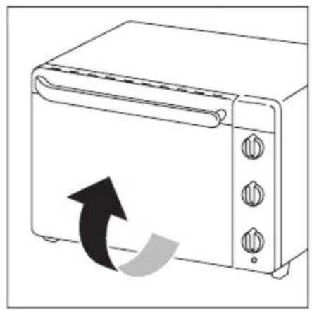 Dessin au trait d'un four à micro-ondes avec un rouleau de papier et une flèche directionnelle (sans texte ni symboles)