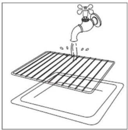 Dessin au trait d'un robinet pulvérisant de l'eau sur une surface à motif de grille (aucun texte ou symbole)