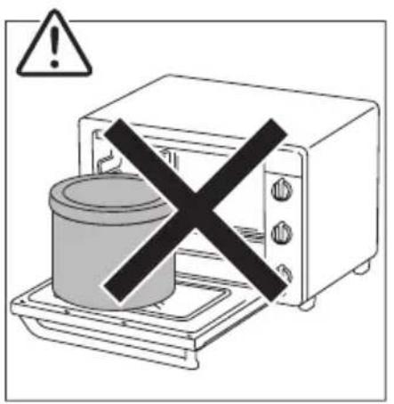 Symbole d'avertissement montrant un four à micro-ondes avec une croix indiquant un danger, accompagné d'un point d'exclamation.