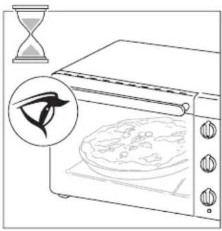 Dessin au trait d'un four à micro-ondes avec un four ouvert et une main tenant un œil (sans texte ni symboles)