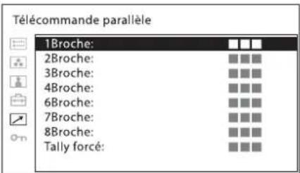 Télécommande parallèle 1Broche : 2Broche : 3Broche : 4Broche : 6Broche : 7Broche : 8Broche : Tally forcé :