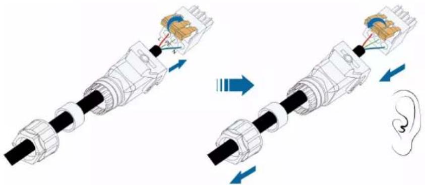 Mechanical assembly diagram showing two stages of a gear or shaft mechanism with directional arrows indicating motion (no text or labels)
