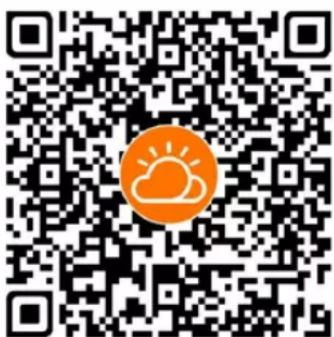 QR code with an orange circular logo containing a sun and lightning symbol in the center.