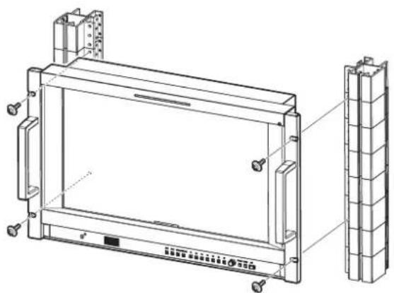 Technical line drawing of a rectangular electronic device with mounting brackets and a vertical stack of connectors (no text or symbols)