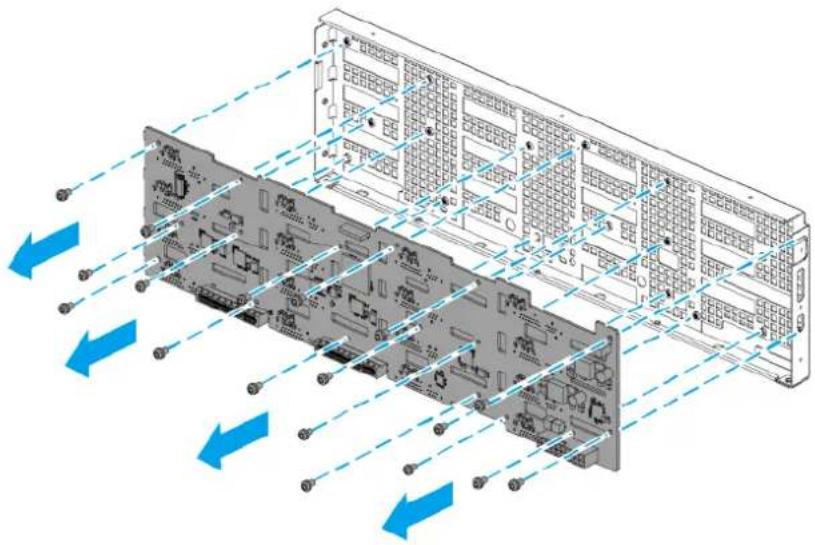 3D diagram of a server rack with internal components and blue directional arrows indicating flow or movement (no text or symbols)