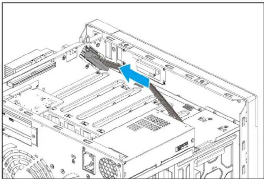 Technical diagram of a computer tower internal structure showing drive bays and ventilation slots (no text or labels)