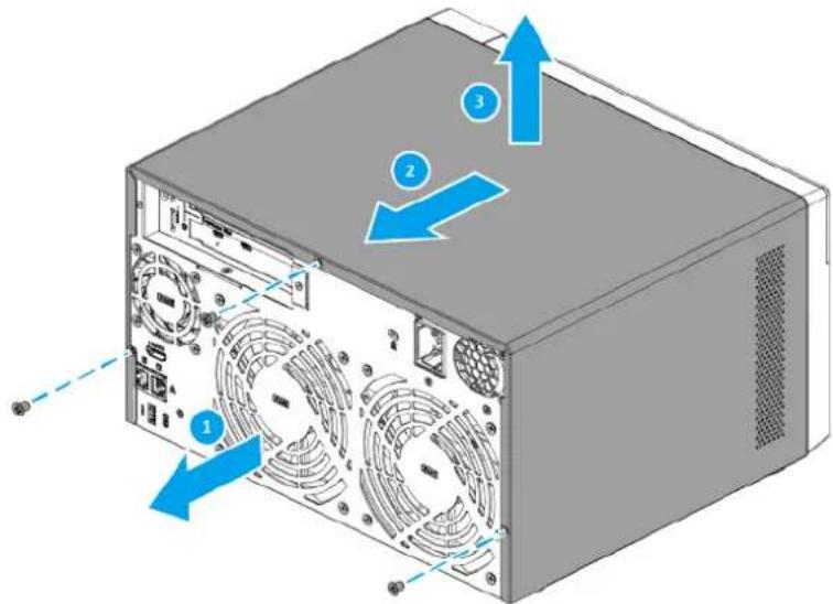 Diagram of a computer tower rear panel with labeled components and directional arrows indicating ventilation or airflow.