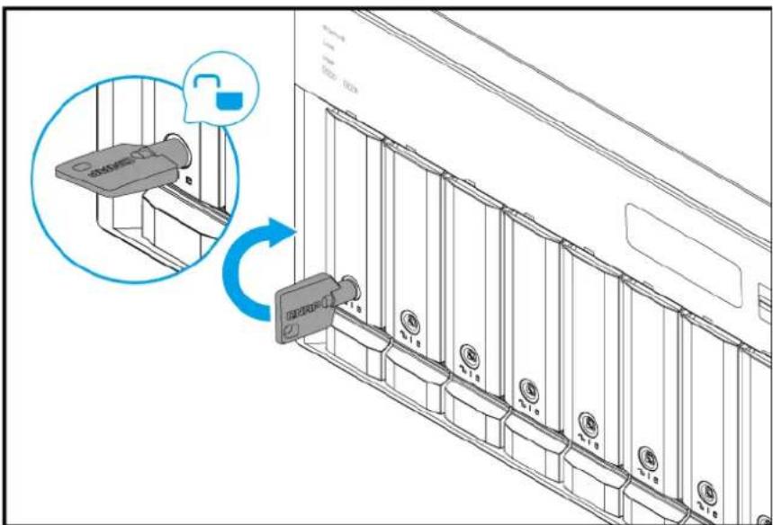 Diagram showing a lock mechanism interacting with a rack-mounted air conditioner unit, with a magnified inset highlighting the lock mechanism.