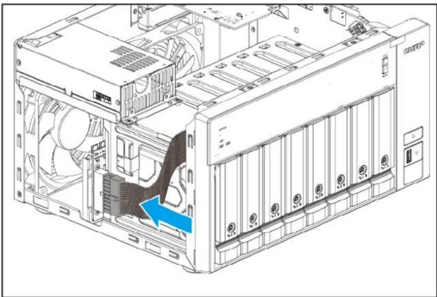 Technical line drawing of a computer drive chassis showing internal components and fan structure (no text or symbols)