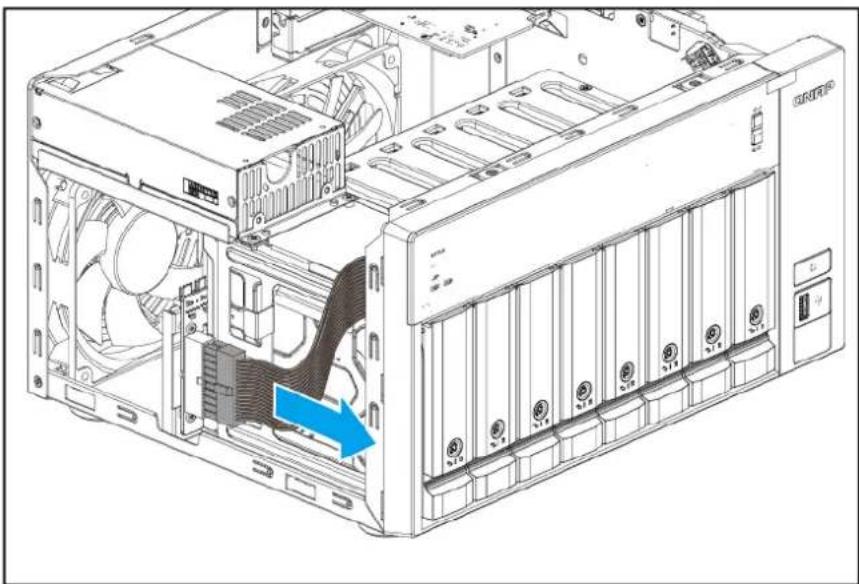 Technical line drawing of a computer drive chassis showing internal components and fan structure (no text or labels)