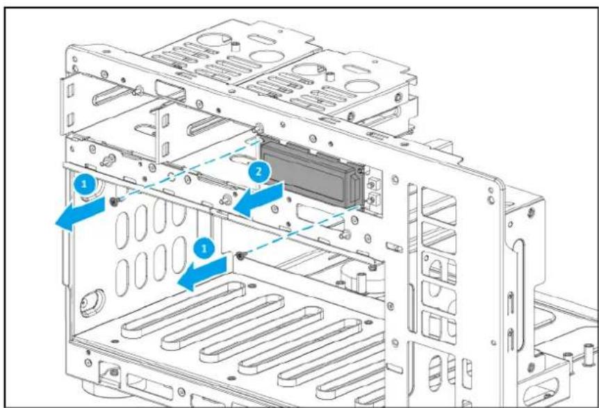 Technical diagram of a computer chassis showing labeled components and structural layout