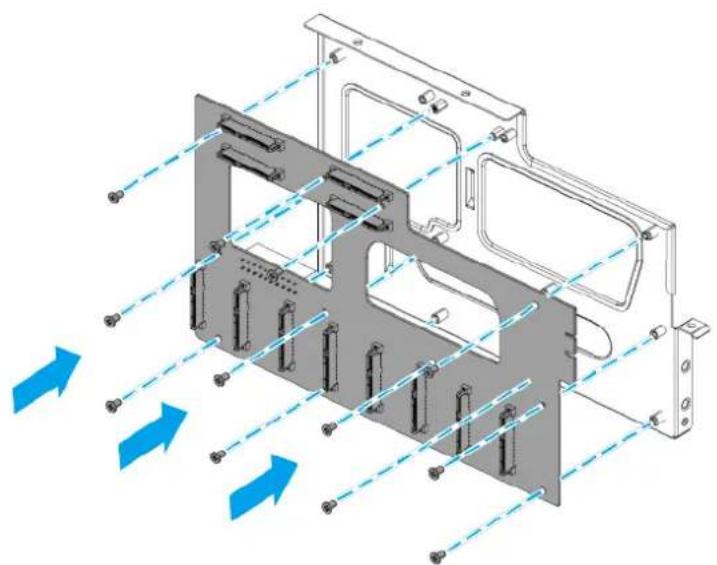 Technical diagram of a mechanical assembly with blue directional arrows indicating flow or movement (no text or symbols present)