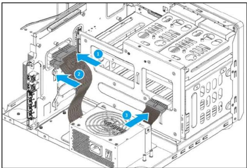 Technical diagram of a computer tower internal structure with numbered annotations indicating component locations.