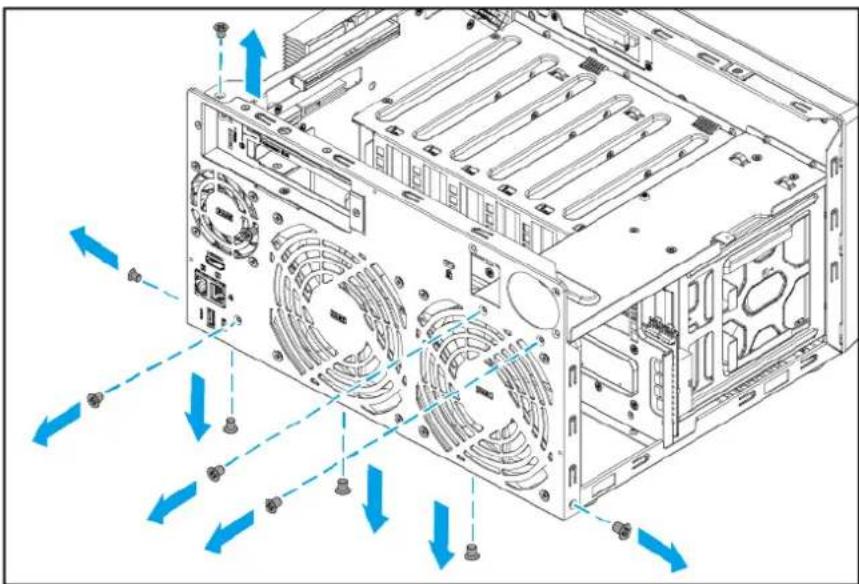 Technical diagram of a computer tower case with visible fan and ventilation slots, showing directional arrows indicating movement (no text or labels)