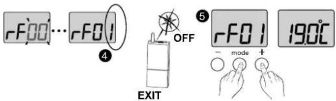 rF00…rF01 ④ OFF EXIT ⑤ rF01 — mode + 190°C