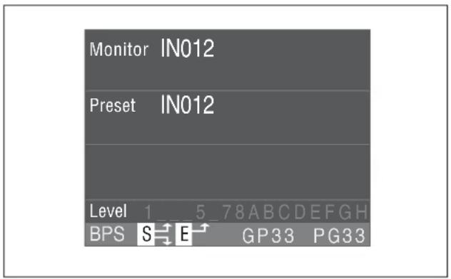 Monitor IN012, Preset IN012, Level 1 5 78 ABC DEFGH, BPS S E GP33 PG33