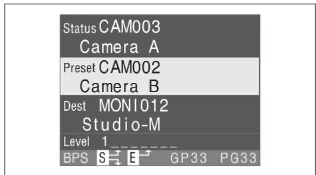 Status CAM003 Camera A Preset CAM002 Camera B Dest MONI012 Studio-M Level 1_- BPS S E GP33 PG33