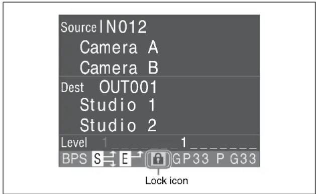 Source IN012, Camera A, Camera B, Dest OUT001, Studio 1, Studio 2, Level 1 1, BPS S E GP33 P G33, Lock icon