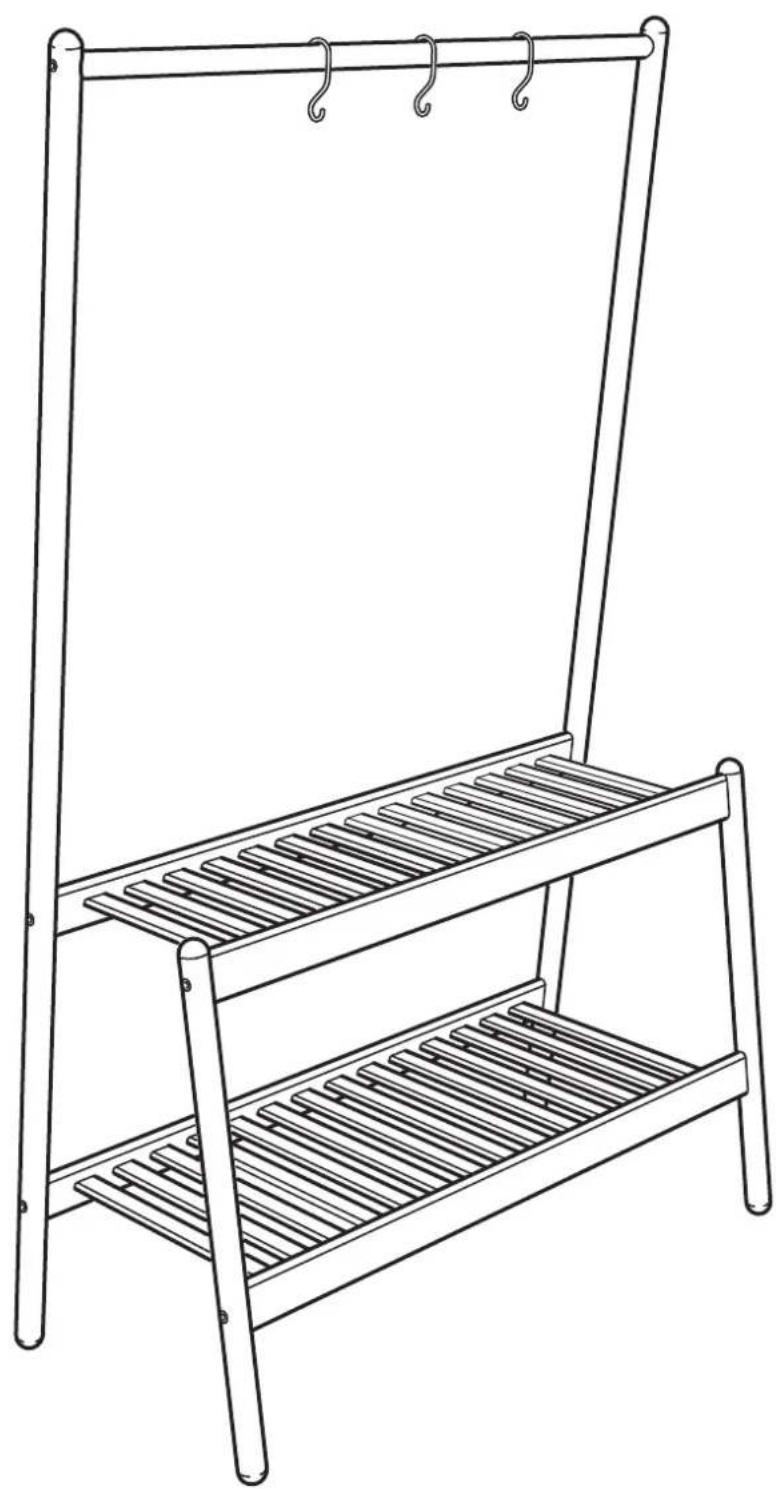 Line drawing of a metal ladder structure with a hanging rack (no text or symbols)