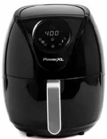 Black powerXL air fryer with digital display and side handle (no visible text or symbols)
