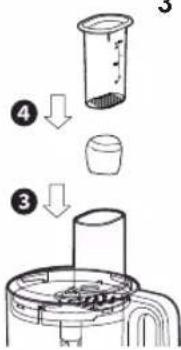 Diagram showing three steps of a laboratory apparatus: adding liquid, adding a container, and adding a lid.