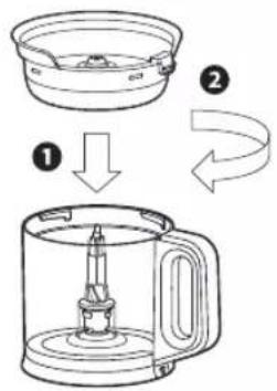 Diagram illustrating the step-by-step process of a food oven with labeled steps ①, ②, and rotation arrow.