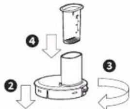 Diagram showing a mechanical or fluidic device with numbered components and directional arrows indicating flow or movement.