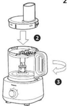 Diagram showing three-step cooking process of a blender with labeled steps and components